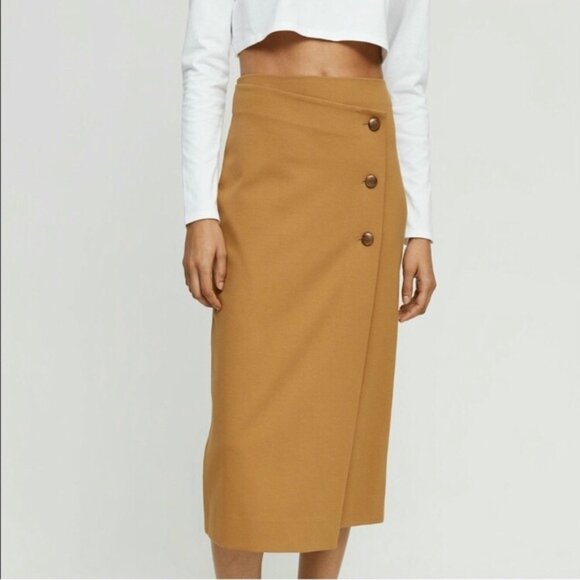 Dresses & Skirts - Babaton buttoned midi skirt mustard 0